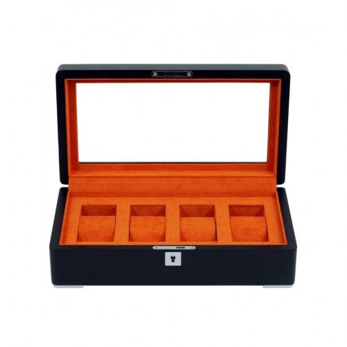 Rothenschild RS-3420-4-BL-ORA Watch Box Black [4 with orange velvet